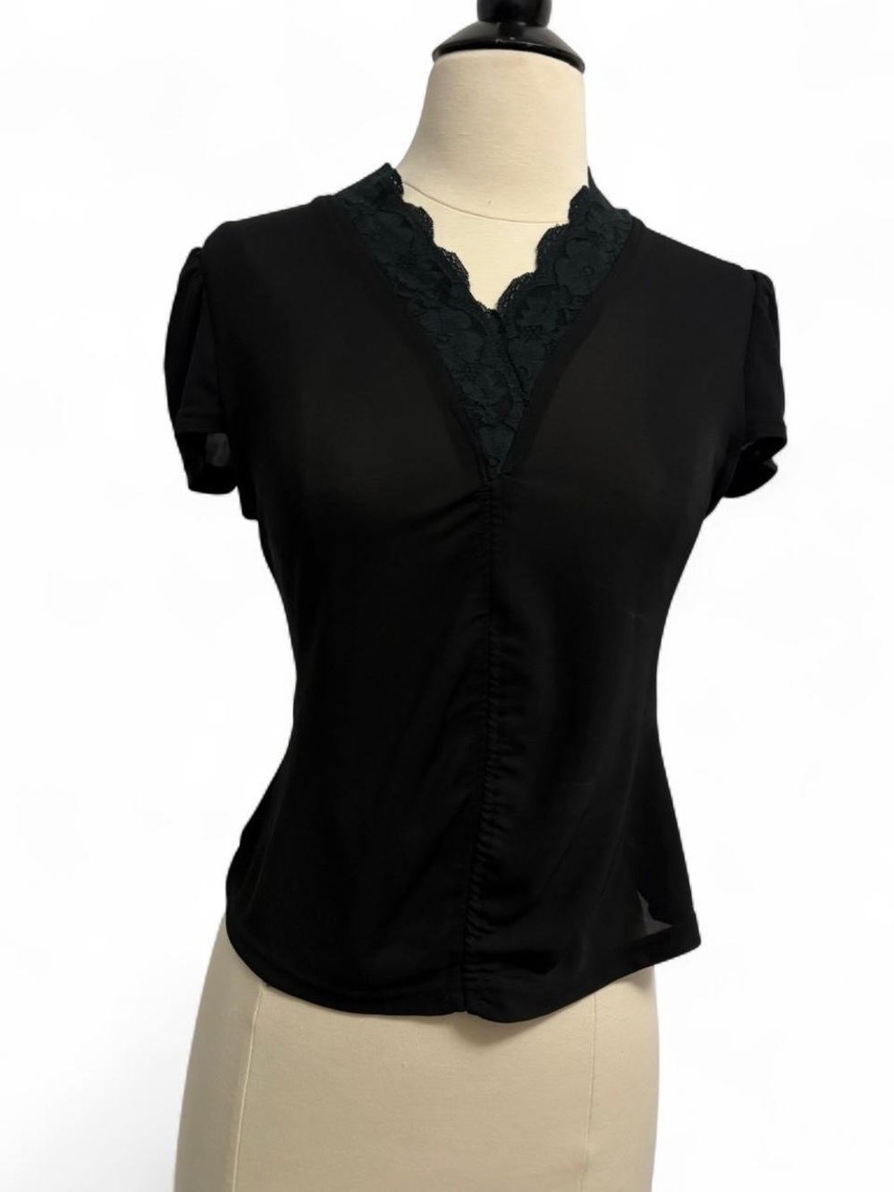 Women’s Black Lace-Trim V-Neck Top